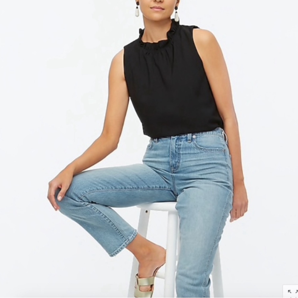 J Crew Black Ruffle Neck Tank XXS